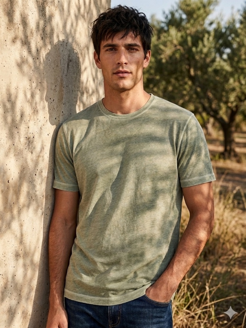 Leonard Frisbie Men's Cotton Comfy Short Sleeve T-Shirt In Light Green Size L